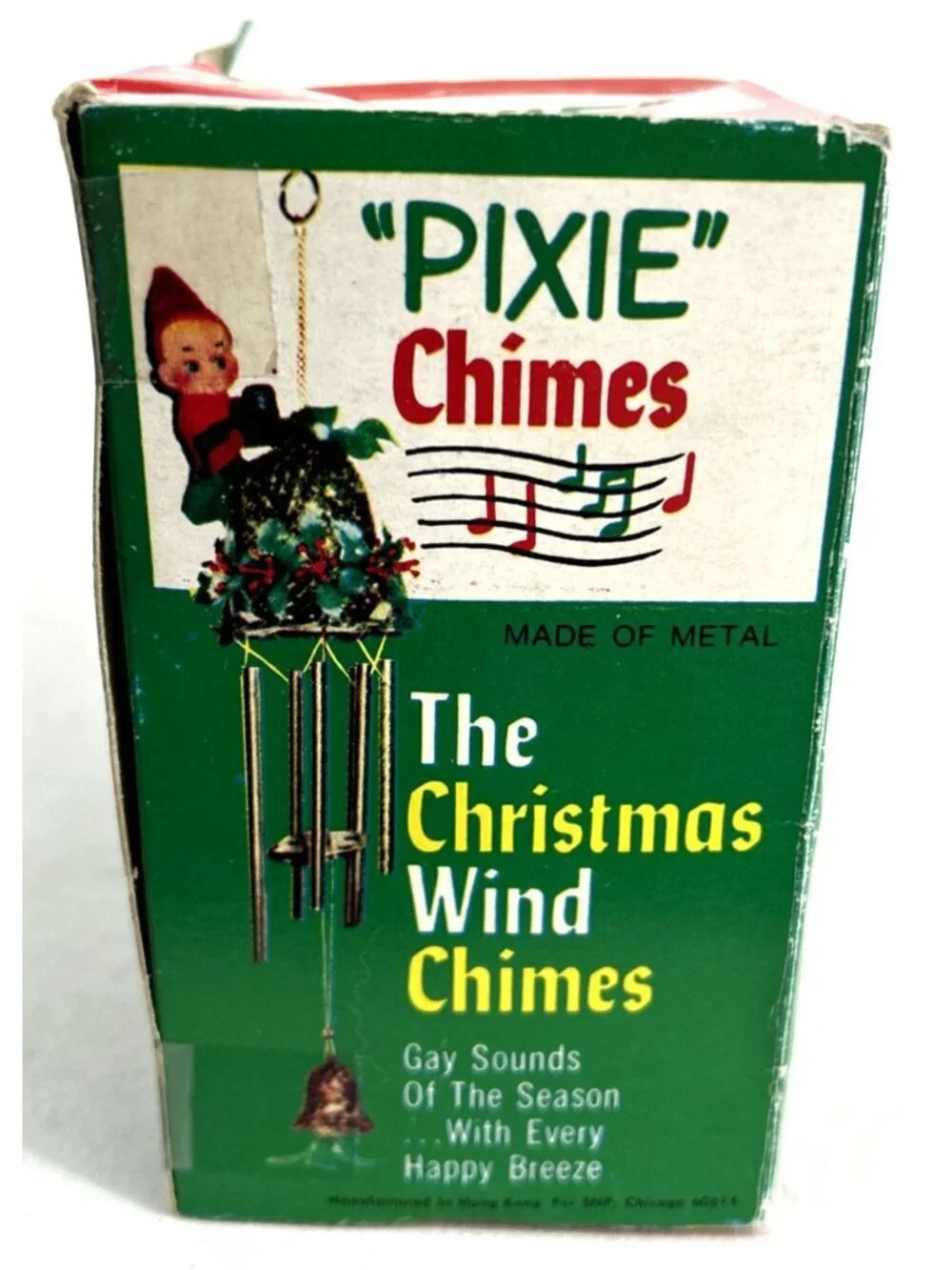 Christmas PIXIE Elf Wind Chimes Mistletoe Bell w/Box 1960's HONG KONG